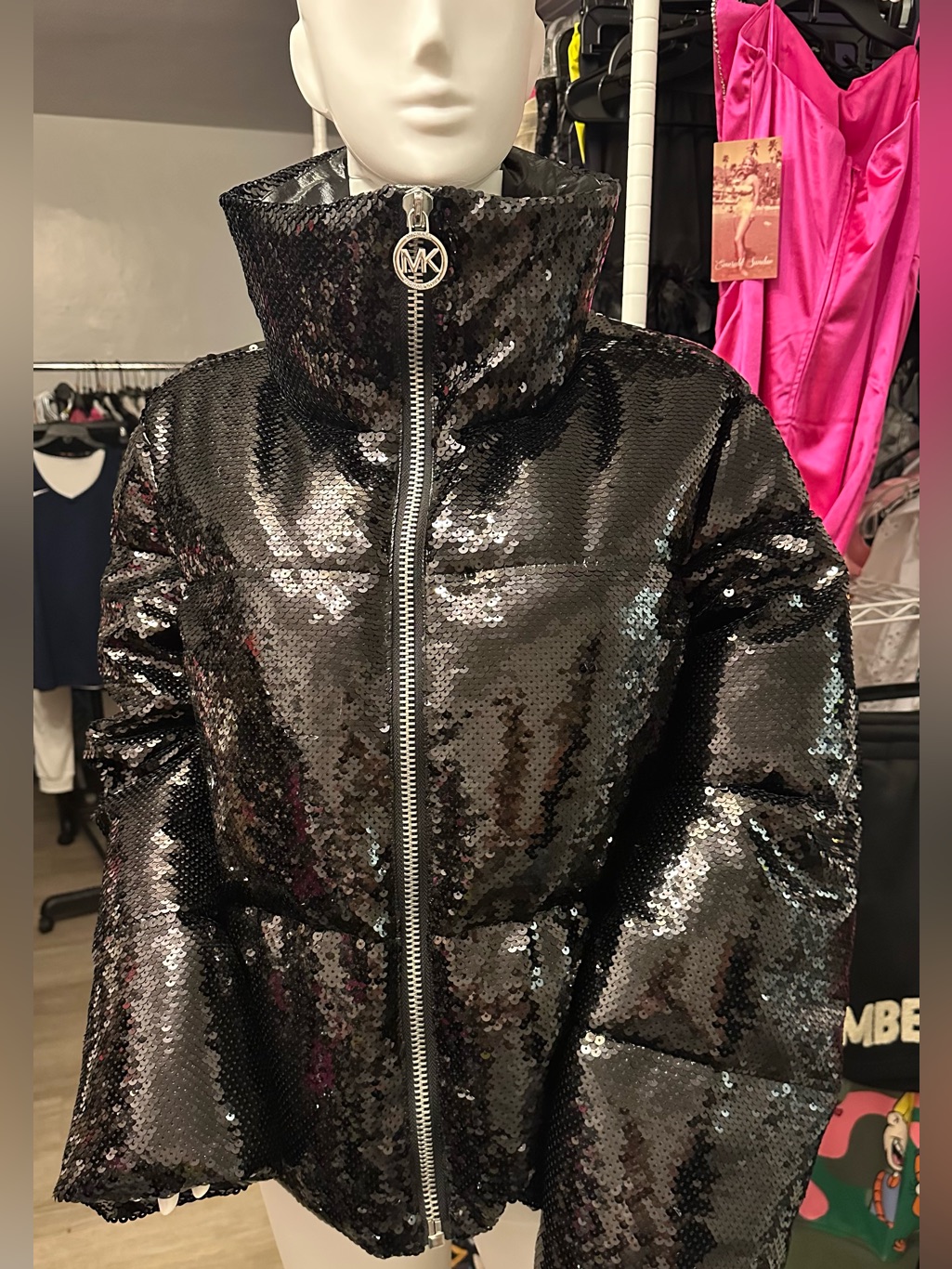 Michael Kors Black Sequin Puffer Jacket M